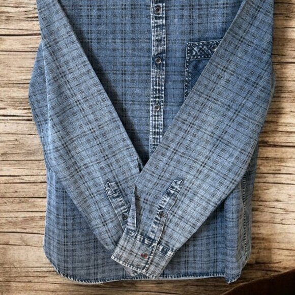 Flag & Anthem 100% Cotton Pre Washed Pre Faded Denim Long Sleeve Button Down - Picture 4 of 9